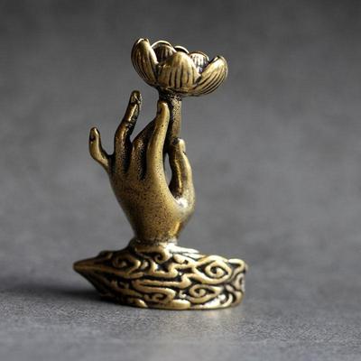 Massiv mässing rökelsekar med bakflöde, Zen Lotus Buddha Hand Antik stil Mini Skulptur Meditation Yoga Heminredning Forntida Hantverk