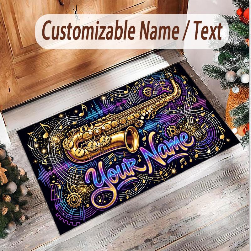 Alfombra de Terciopelo de Cristal Suave con Tema General de Música, Impresión de Nombre y Texto Personalizados, Alfombra de Suelo Antideslizante para Dormitorio Sala de Estar