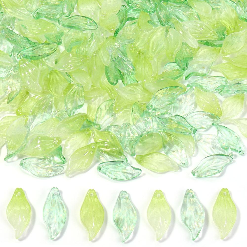 50Pcs Green Transparent Leaf Glass Beads Charms 9.5X20mm Loose Spacer Beads For Jewelry Making DIY Bracelet Earrings Accessories