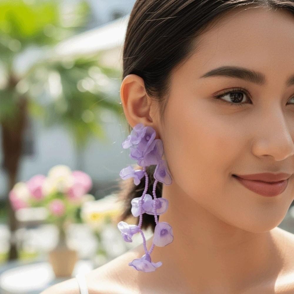 1 Pair Temperament Vacation Flower Eardrops with Beads Tassel Women Seaside Earrings  Birthday