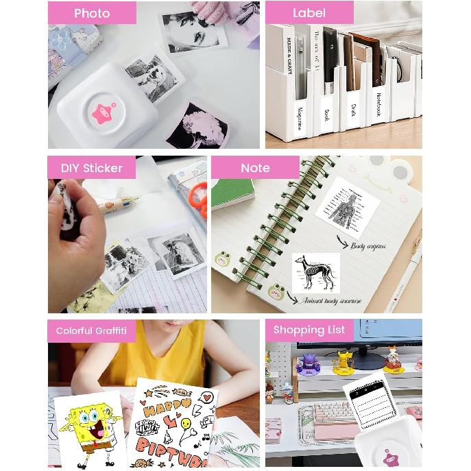 vretti Mini Pocket Printer - Portable Thermal Printer with 1 Roll Sticker Paper, Bluetooth Mini Printer for iPhone & Android, TP2-Y Inkless Sticker