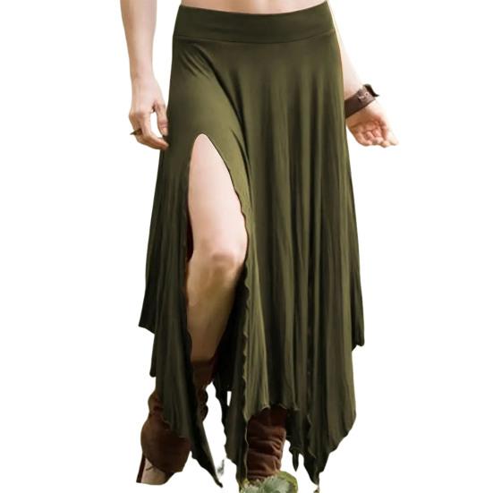 Women Skirt High Waist Solid Color Irregular Hem Long Skirt Side Slit Design Slimming Skirt Work Leisure Travel Wear
