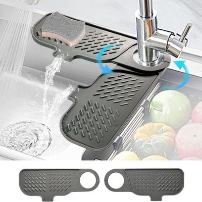 Flexible Silicone Sink Faucet Mat Rotatable Flexible Sink Splash Guard Slope Shape Faucet Drip Catcher Tray Kitchen Sink