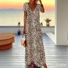 Vestido Largo de Verano para Mujer Tallas Grandes, Cuello en V, Manga Corta, Estampado Animal Leopardo Vintage, Ligero, para Resort