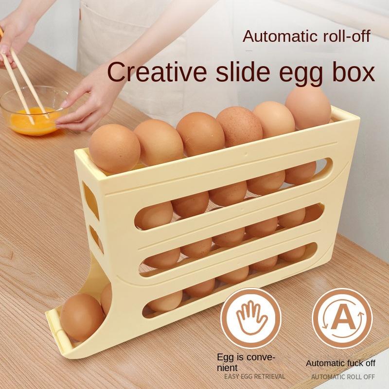 

4-слойный автоматический подвижный держатель, стойка для холодильника, ящик для хранения яиц, контейнер, кухонный холодильник, диспенсер для яиц, органайзер для яиц на холодильнике бежевый