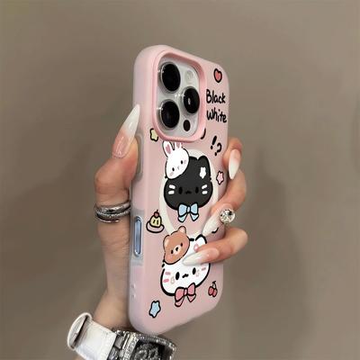 Gele-Magnetische Zwei-in-eins-Handyhülle mit Lanyard für Apple 16promax Handyhülle 13promax Kleine Schwarze Katze Hülle