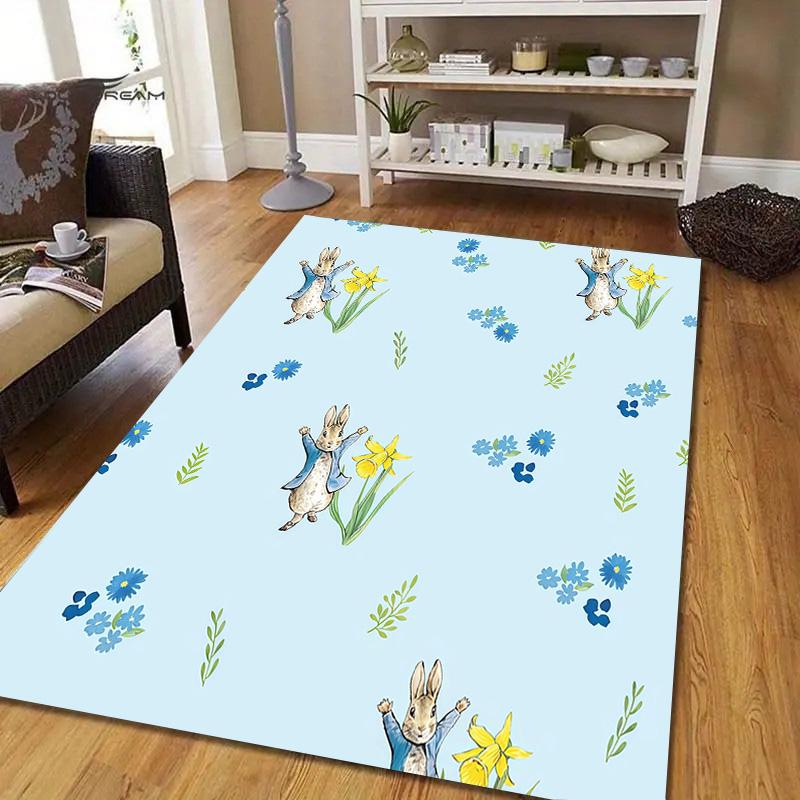 Peter Rabbit Flannel Pattern Square Carpet,Area Rug,Carpet Rug for Living Room Bedroom Sofa Playroom Decor,Non-slip Floor Mat