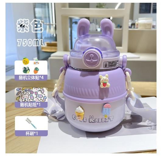 Student's Simple and Portable Rabbit Ear Thermal Cup Girl's Heart Lovely Big Belly Cup Stainless Steel Large Capacity Water Cup