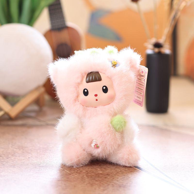 

Pvc Baby Three Orchard Doll Plush Tomato Rabbit Raccoon Dinosaur Design Exterior Pink