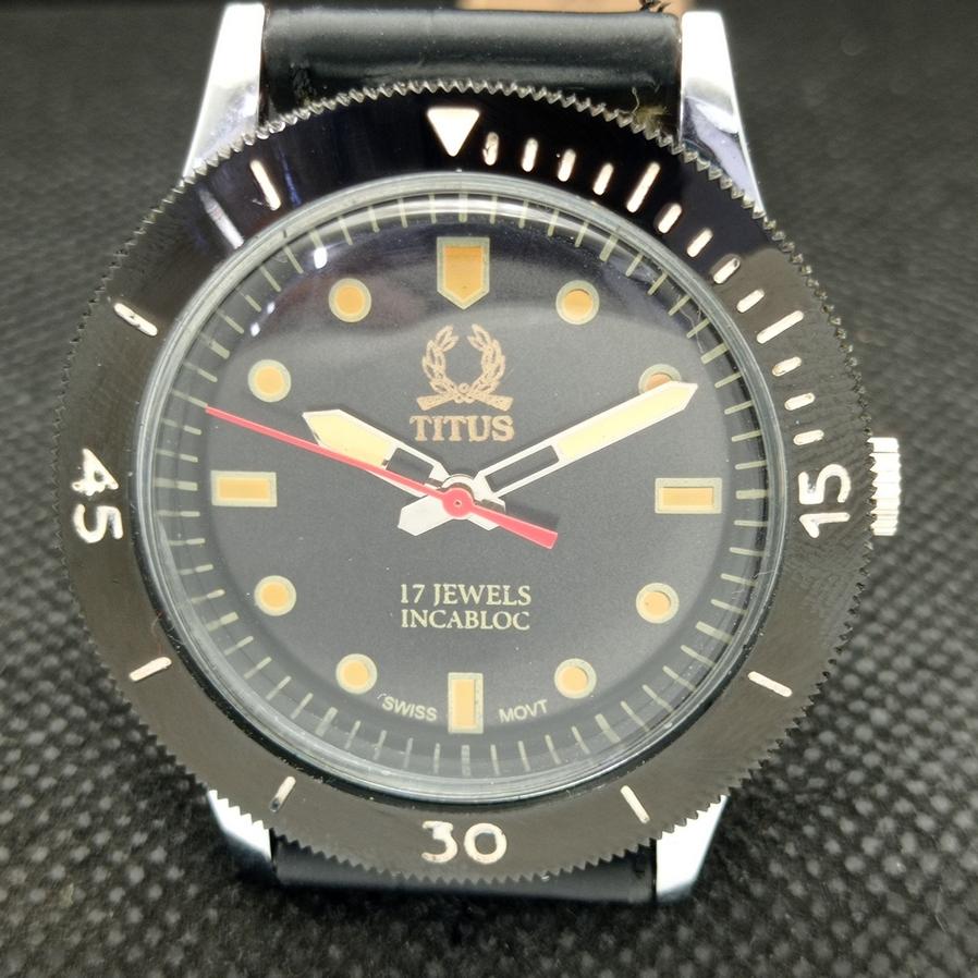 40MM REFURBISHED TITUS MOVABLE BEZEL SWISS MENS BLACK DIAL WATCH A425321-2 RL-a425321