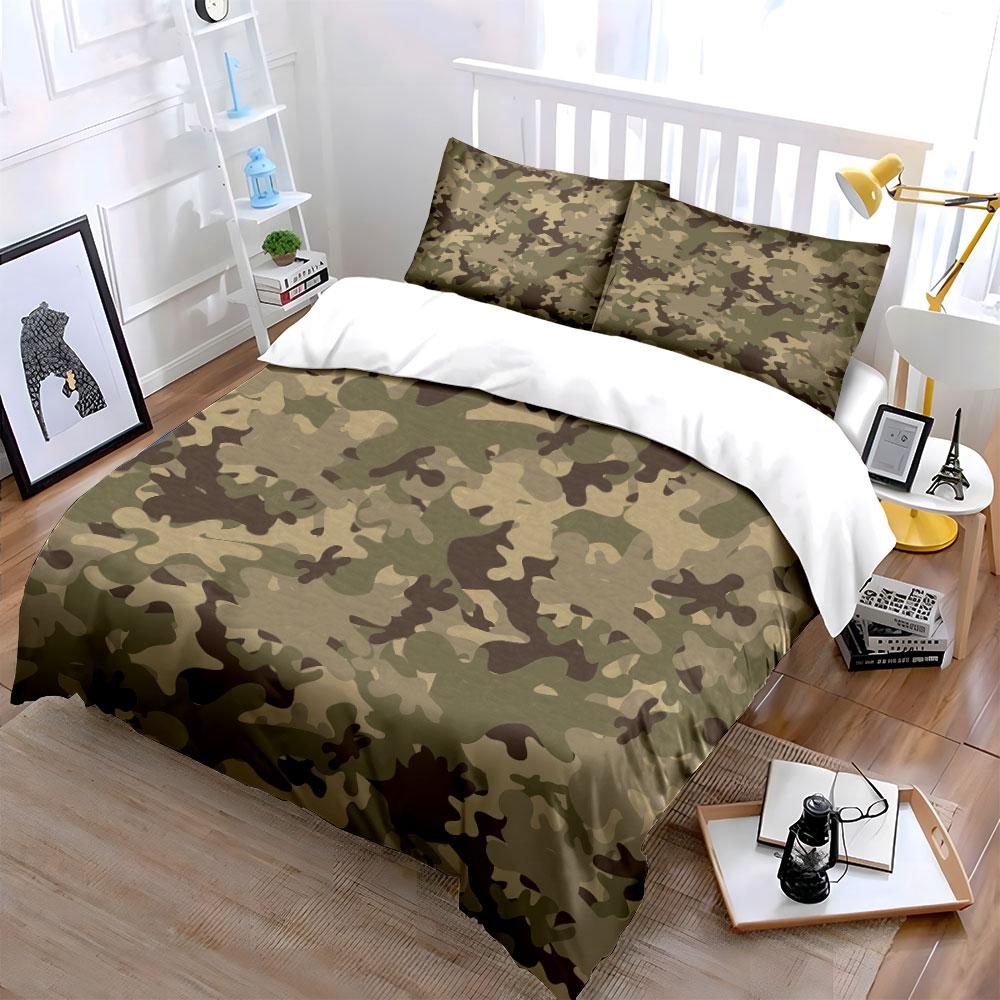 Grosstor Unisex Classic Camouflage Pattern Printed Three-Piece Set, Kid's And Adults' Bedroom Decor, Exquisite Three-Piece Bedding Set Gift