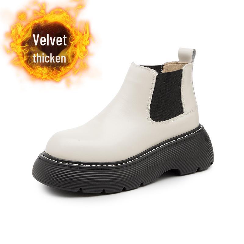 

Женские мягкие кожаные ботинки челси на толстой подошве Grape Mom — коллекция осень/зима 2024 г. 40, plus velvet бежевый