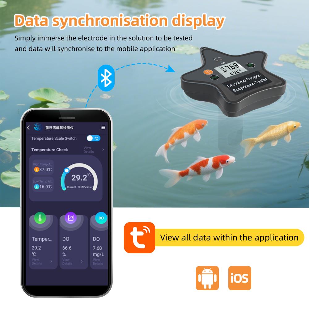 

Yieryi DO-BT088 Bluetooth Dissolved Oxygen Meter Water Quality Tester Waterproof Floating DO Sensor Tuya App Aquaculture Monitor чёрный