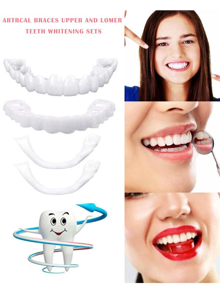 2 Pairs Dentures Teeth Protect Your Teeth Temporary Teeth Regain Confident Smile Upper False Tooth Cover Snap for Men and Women