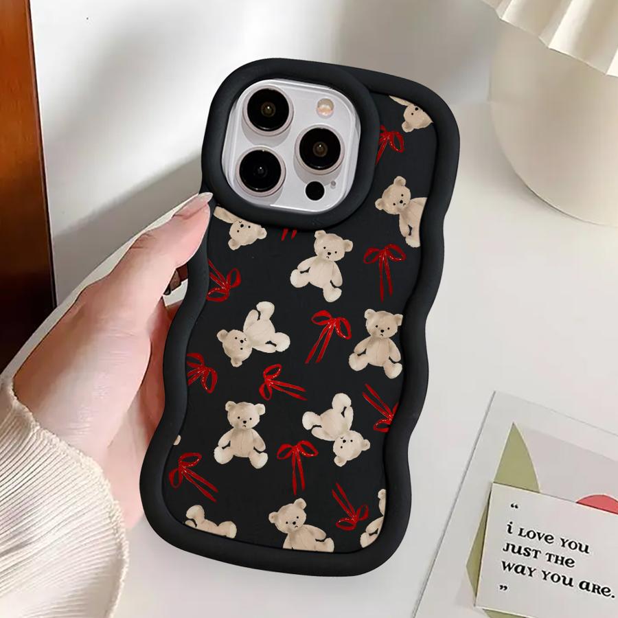 Cute Bow Bear Case for iPhone 15 Plus 14 17 Air 11 XR 16 Pro Max 13 12 8 Soft Phone Cover