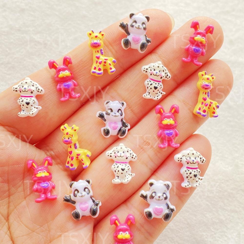 50pcs Mini Colored Cartoon Such As Puppies, Rabbits, Giraffes, and Pandas Nail Art Flatback Stone Figurines Scrapbook Charm DIY