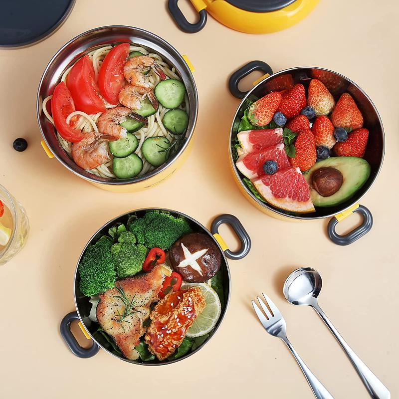 Bento Box pro dospělé/dospívající, Nerezový Bento Box Box na oběd s taškou/náčiním, Velkokapacitní nepropustné tepelné stohovatelné obědové nádoby pro