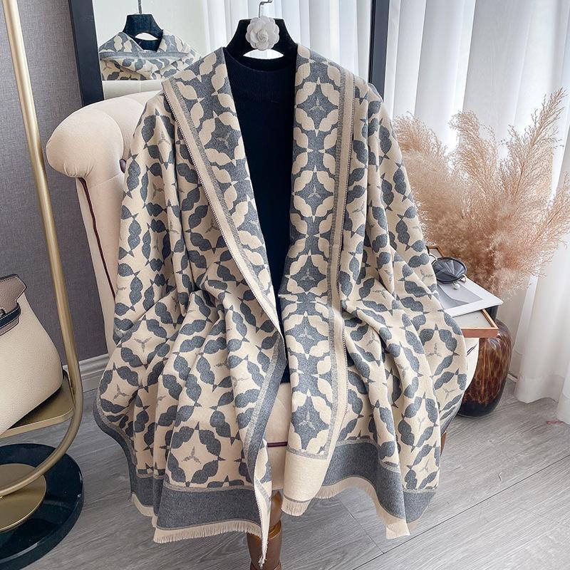 Travel imitation cashmere scarf women's winter high-end double-sided dual-purpose large shawl versatile thickened warm scarf tide