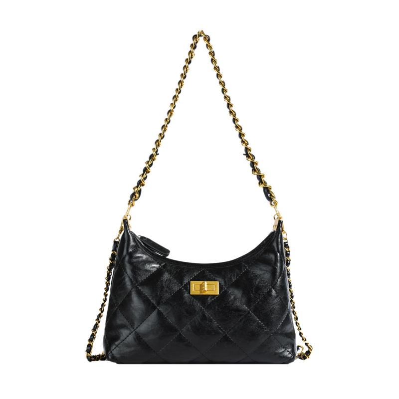 Solid color trend bag women's new diamond chain bag fashion temperament texture shoulder messenger bag armpit