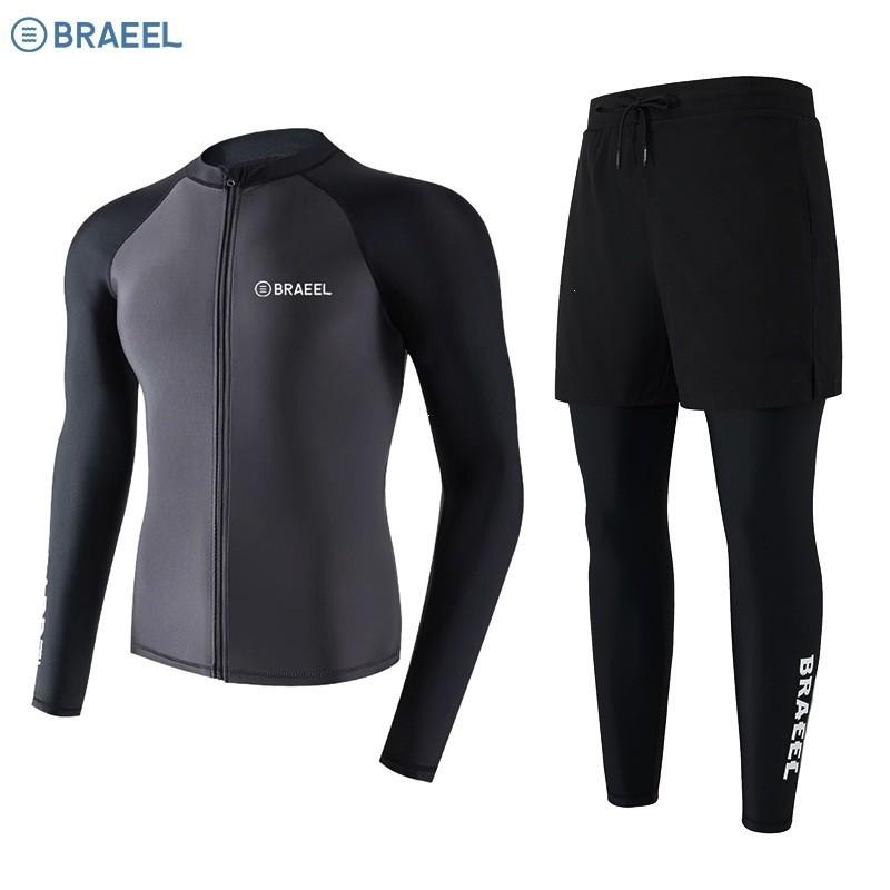 Mens UV Protection Rash Guard Set Long Sleeve Swimwear Snorkeling Surfing Diving Water Sports