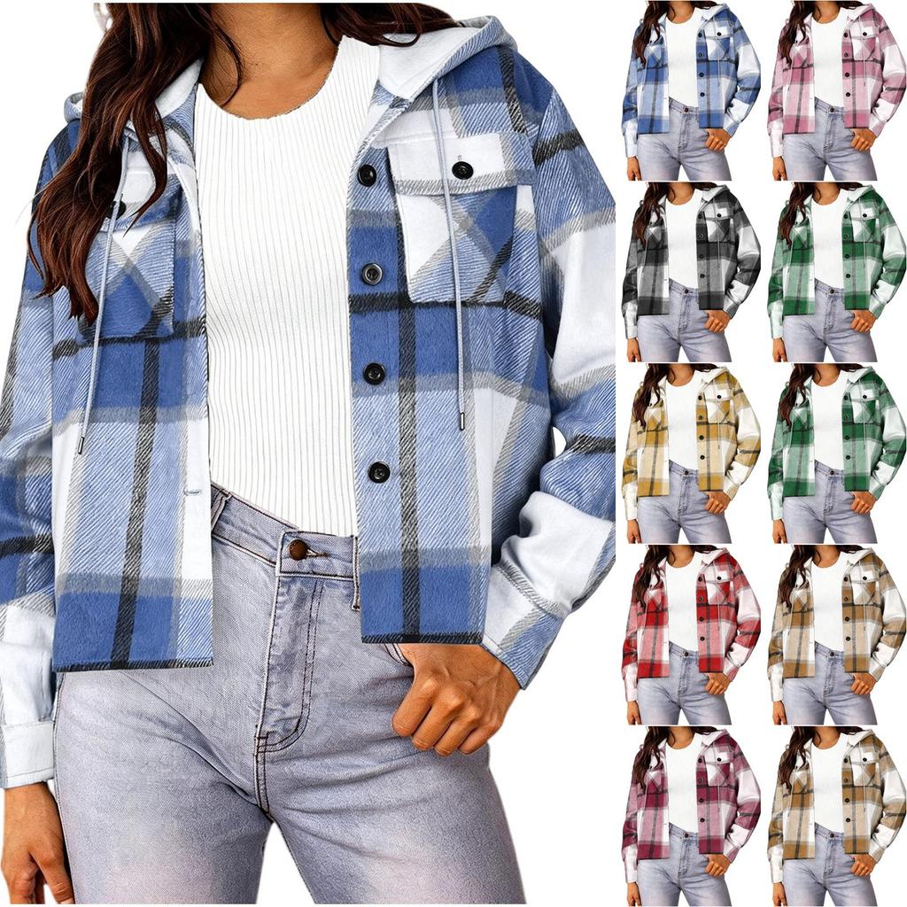 Women's Casual Loose Fit Plaid Jacket, Fashionable Outerwear for Daily Wear and Outings