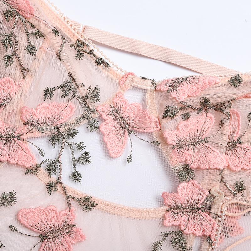 Sommer Floral Stickerei Crop Tops Frauen Spitze Mesh Schmetterling Gummiband Cami Top Damen Sexy Casual Backless Kurze Tank Top