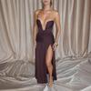 European-Style Strapless Pleated High-Slit Open-Back Evening Gown