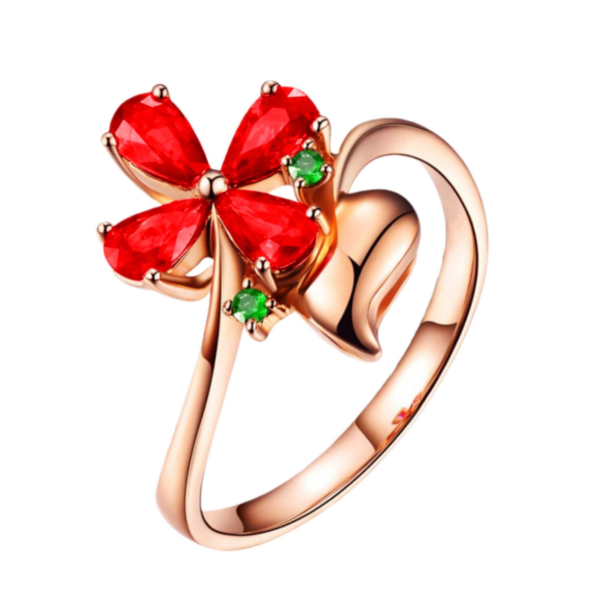 Elegant and Minimalist Socialite 2-carat Tourmaline Red Ring with Multiple Luxurious Diamond Studded Rings 2026 Resizable