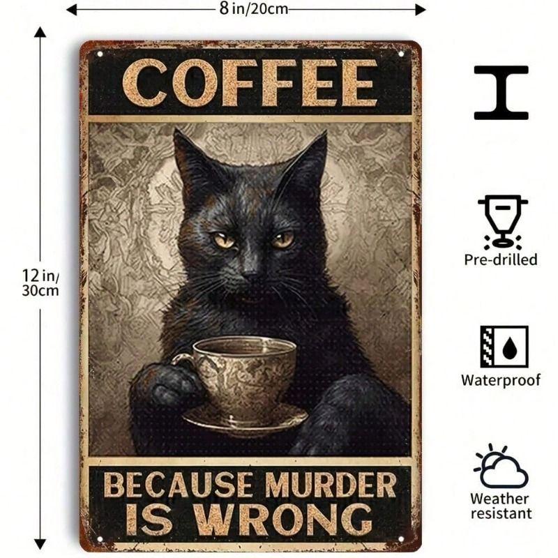 Metal Poster Black Cat Barista Wall Art Humorous Kitchen Decor Home Coffee Sign 8x12 Inch