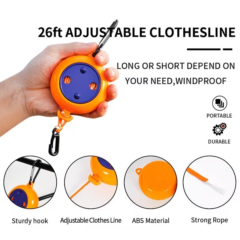 Portable Travel Clothesline Adjustable Laundry Rope Windproof Non Slip Clothes Drying Line for Camping Outdoor Indoor Use