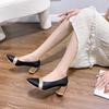 2025 Spring Women's High Heels: Pointed Toe Chunky Heel Slip-On Shoes with Rhinestones, Large Sizes Available