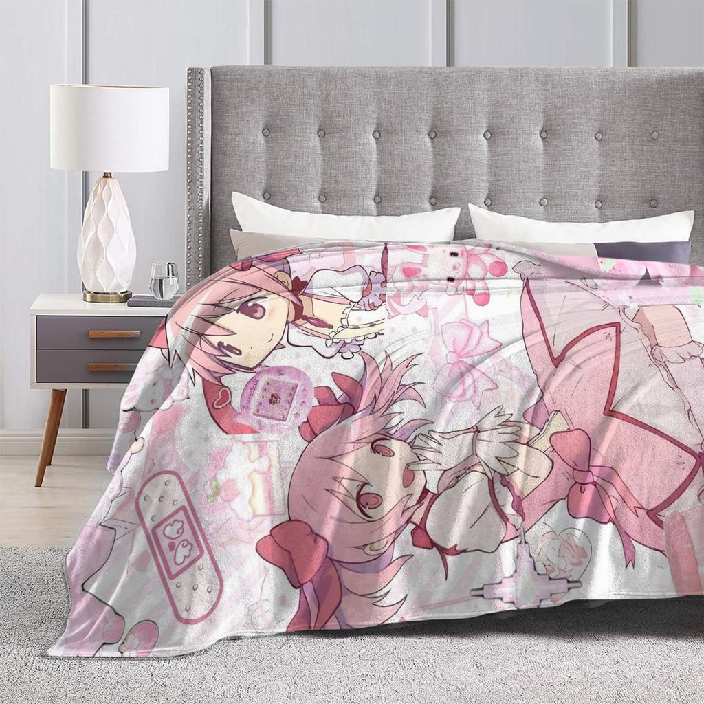 Anime Puella Magi Madoka Magica Blanket Plush Throw Blanket For Girls Boys Couch Chair Sofa Bed Flannel Bedspread Bed Cover