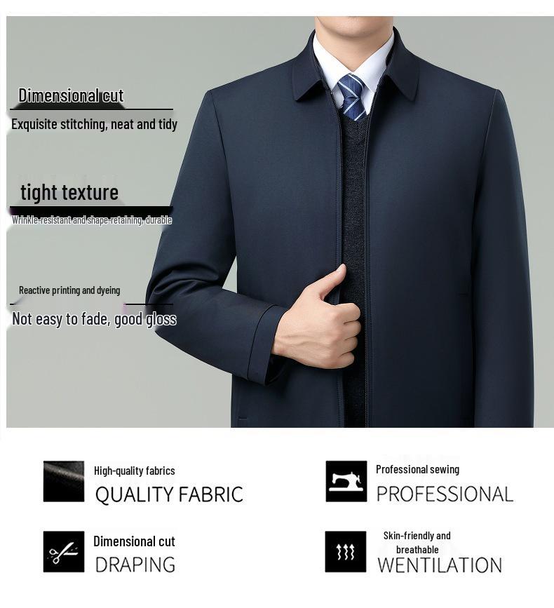 Brand Men's Cold-Proof Cotton Jacket: Autumn Winter Business Casual Non-Iron Warm Silk Coat for Middle-Aged Men