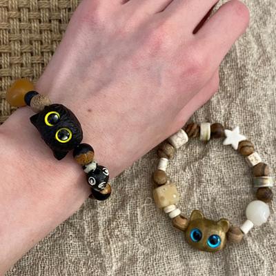 Nova pulseira fofa de gato preto para mulheres e homens, pulseira engraçada de desenho animado com contas de animais, joias para casais e amigos, presentes