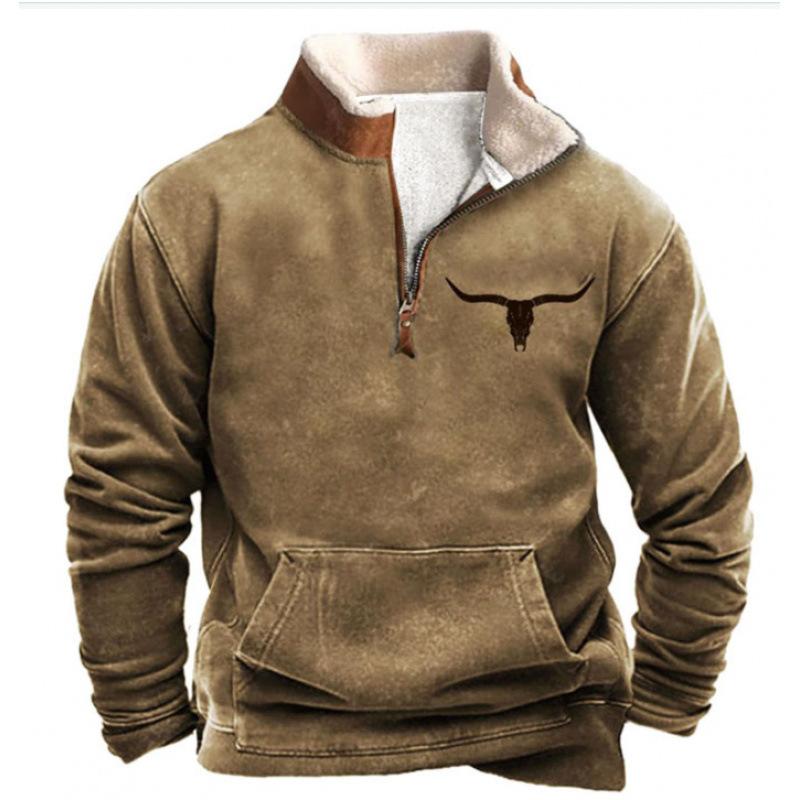 Spring And Autumn New Men'S Long Sleeve Half Zipper Printed Casual Fashion Trend Jacket