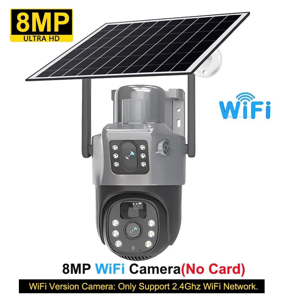 Kamera słoneczna PIR 4G Sim zewnętrzny podwójny obiektyw WiFi 8MP 4K IP Camara Panel słoneczny CCTV V380 Pro ochrona bezpieczeństwa wbudowana bateria