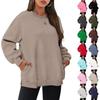 Herbstmode Damen Übergroßer Fleece Pullover Rundhals Sweatshirts Langarm Oberteile Mit Tasche