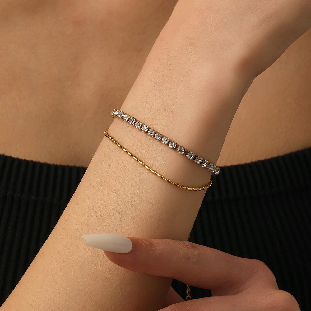 Niche Light Luxury Super Flash Double-layer Full Diamond Titanium Steel Bracelet Women's Jewelry