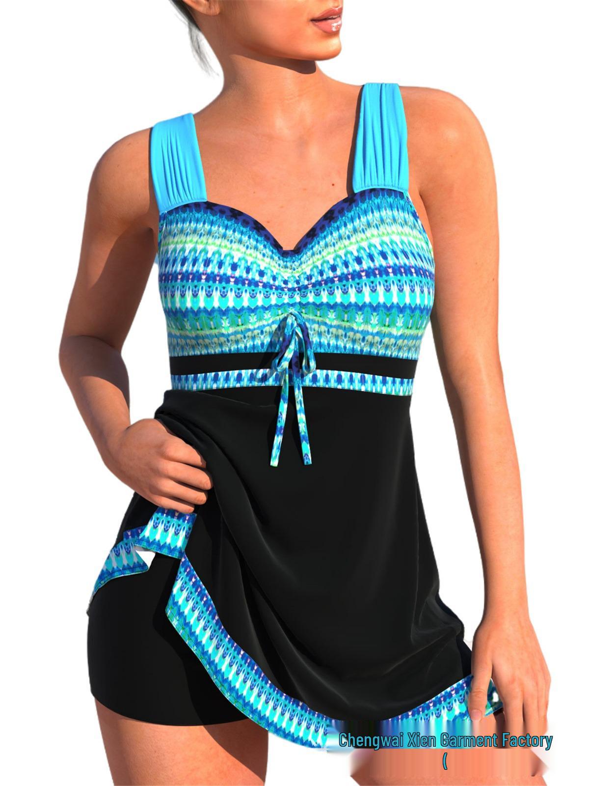 

2024 Сексуальное бикини большого размера с открытой спиной, быстросохнущие шорты и юбка XXXXXL синий