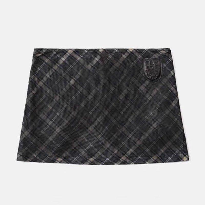 

Badblood American vintage Gyaru Short Camouflage Hoodie Women Niche Design Sense Sports Leisure Outerwear Top Plaid Skirt M