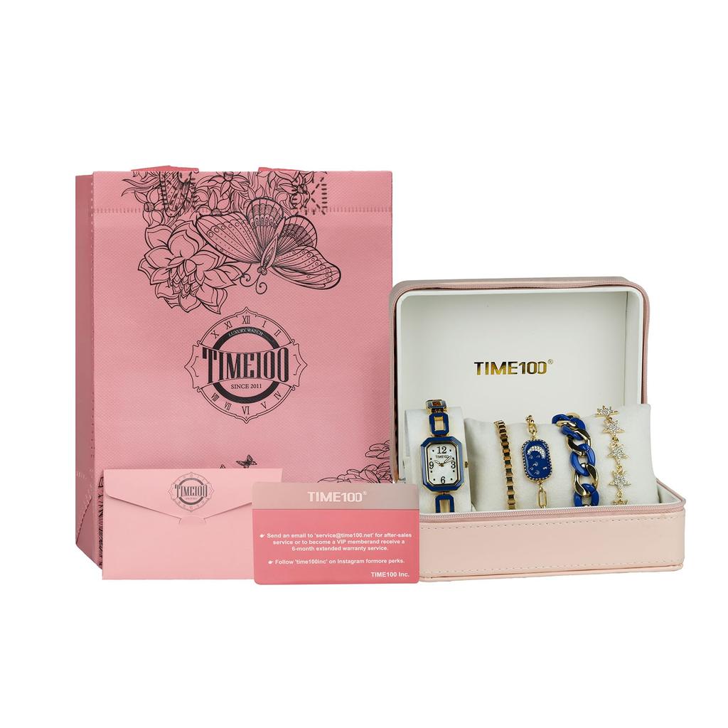 Watch Set with 4 Simple and Interchangeable Quartz Gift Wrapping Available [TIME100] Women's Bracelets, 5-Year Warranty, Stylish, Waterproof,