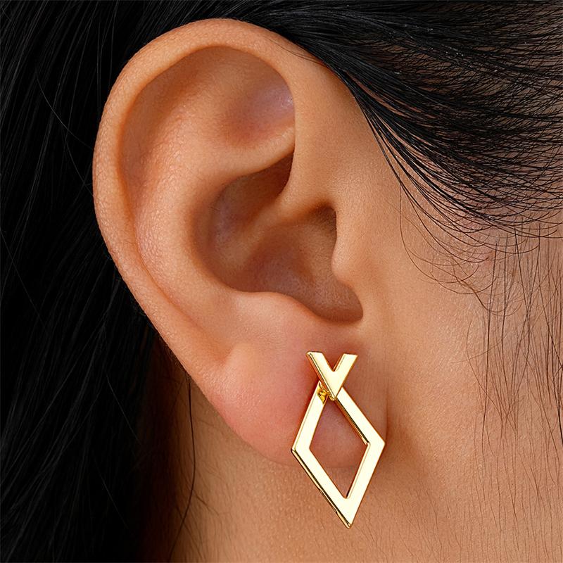 Simple Geometric Rhombus Hollow Line Creative Stud Earrings for Women Personality Temperament Minimalist Jewelry