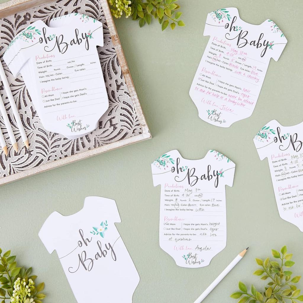 50pcs Baby Shower Prediction Advice Cards, Floral Theme Party Game Cards, Guessing Game Kit, Baby Advice, Wishes And Predictions