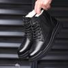 Martin Boots Winter British Style Real Leather with Fleece Lining Cotton-Padded Leather Boots Men's Retro Workwear Non-Slip Ankle Boots