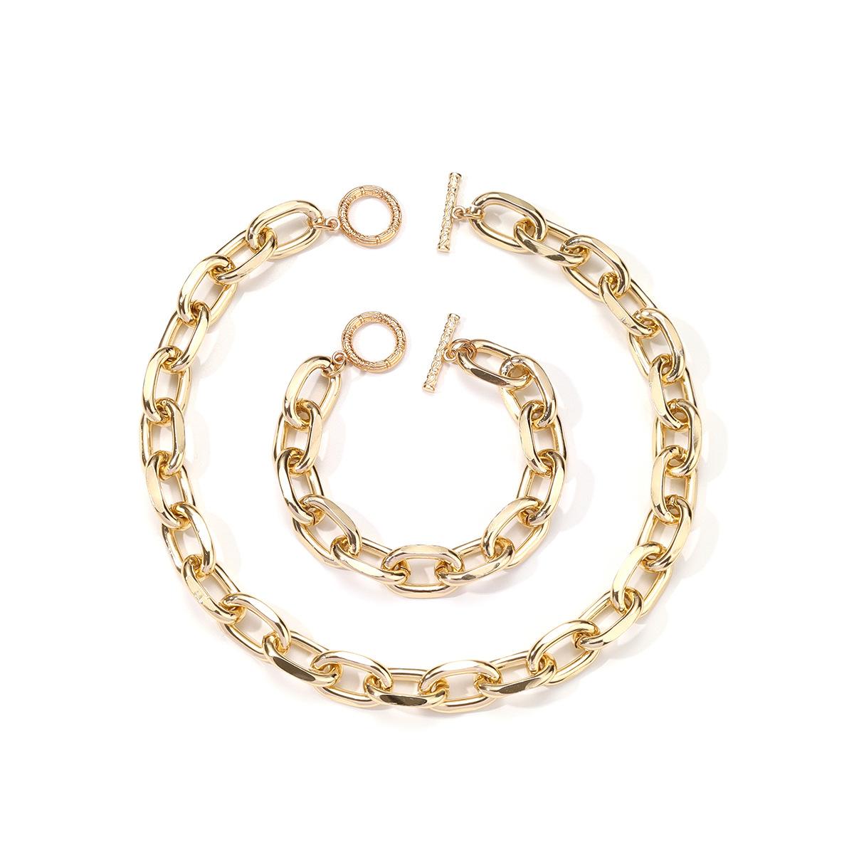 European and American hip hop thick chain necklace bracelet combination, cold wind personality bracelet collarbone chain