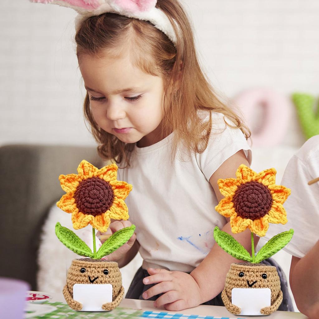 Handmade Crochet Sunflower Potted Ornament, Hand-knit  Decoration