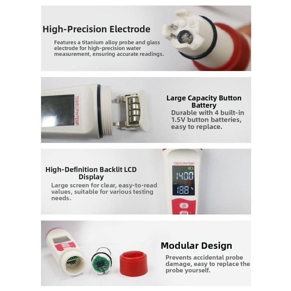 4-in-1 Water Quality Tester Multifunction Water Purity Testing Pen Digital PH Meter  Aquarium