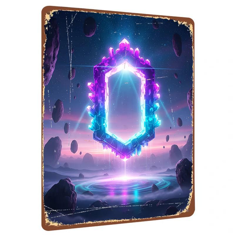 

Dreamy Starry Sky Crystal Gate Metal Iron Painting Modern Wall Art Home Decor for Living Room Bedroom 20x30cm（7.8x11.8inch）