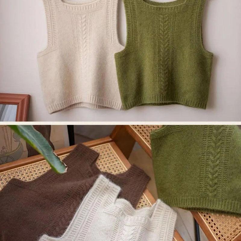 Square Collar Sweater Vest Ladies French Vintage Twisted Knitted Vests Women Autumn Winter Casual Slim Pullovers Vests