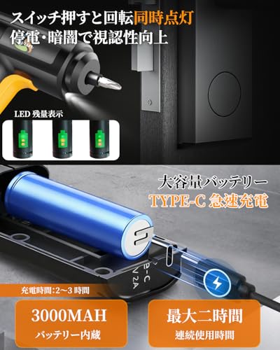 Cordless Electric Screwdriver with Forward/Reverse Switch, 4.2V Power, 20N.m Max Torque, 40 Parts Included, 3000mAh High Capacity USB Rechargeable, Co